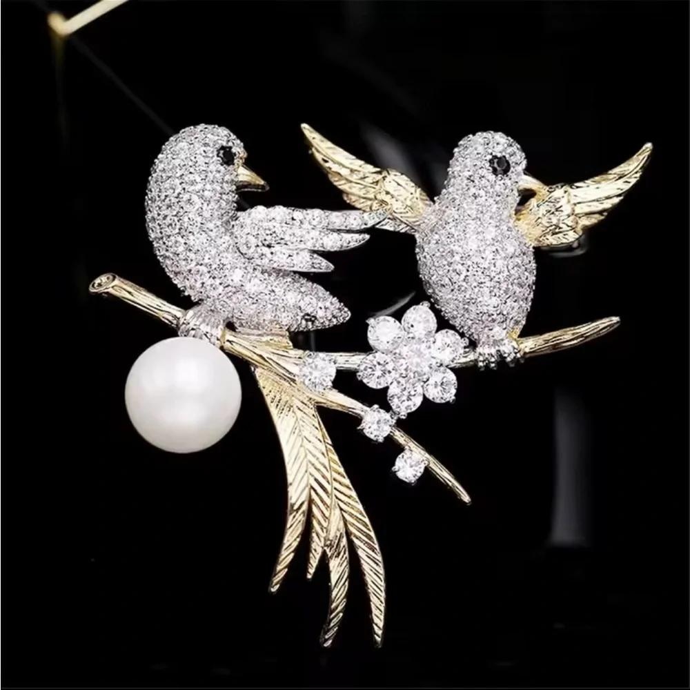 Anthro! New! Vintage zircon Silver and Gold Bird Brooch